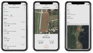spray log with GPS-track in app